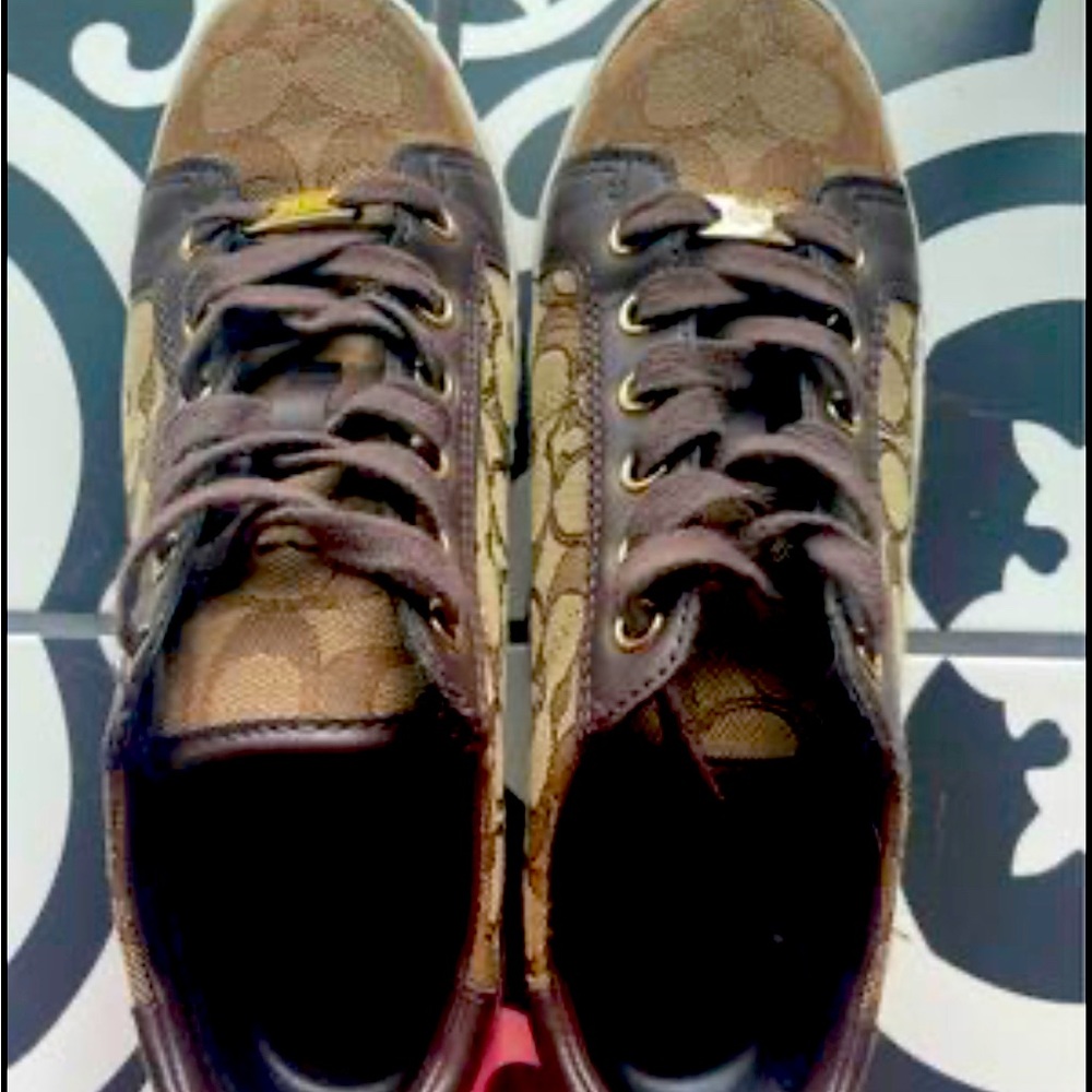 COACH Paddy Signature Monogram Sneakers Brown Size 8 - Picture 2 of 4